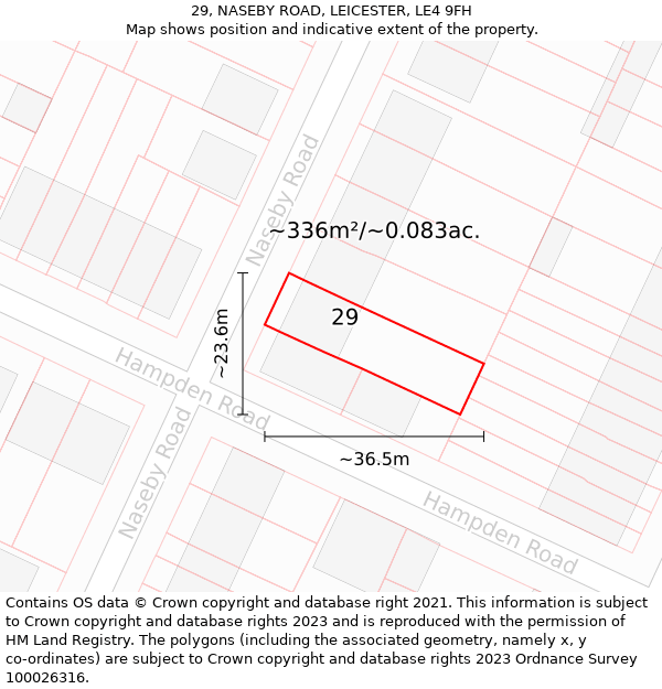 29, NASEBY ROAD, LEICESTER, LE4 9FH: Plot and title map