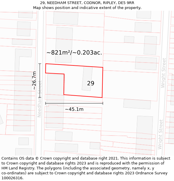 29, NEEDHAM STREET, CODNOR, RIPLEY, DE5 9RR: Plot and title map