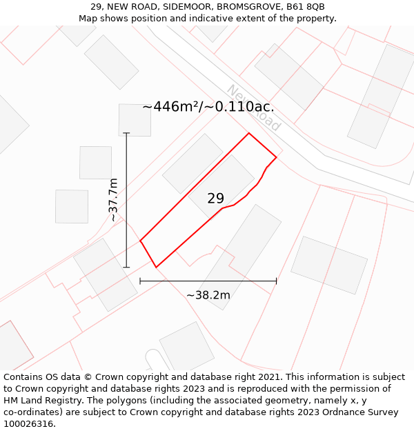 29, NEW ROAD, SIDEMOOR, BROMSGROVE, B61 8QB: Plot and title map