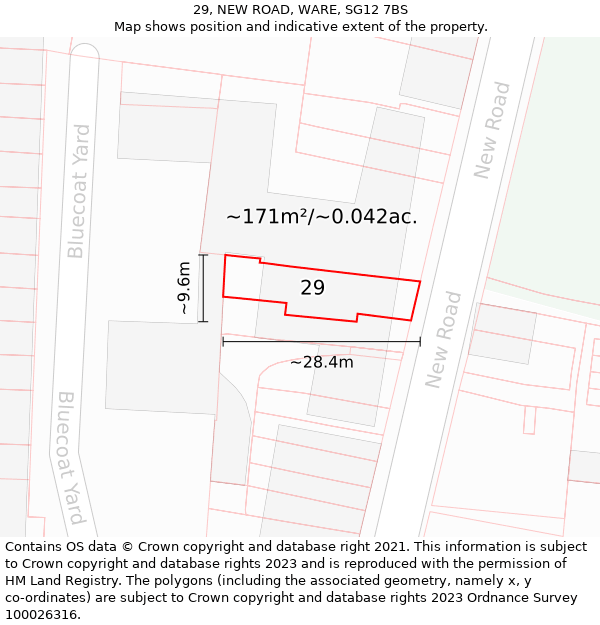 29, NEW ROAD, WARE, SG12 7BS: Plot and title map