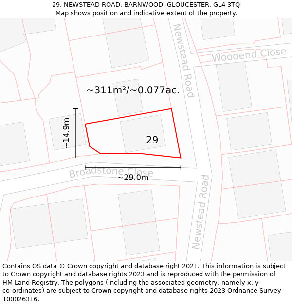 29, NEWSTEAD ROAD, BARNWOOD, GLOUCESTER, GL4 3TQ: Plot and title map