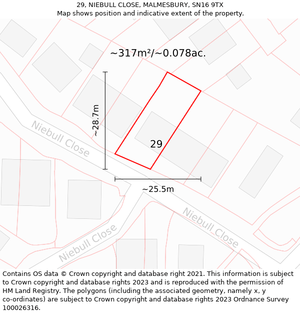 29, NIEBULL CLOSE, MALMESBURY, SN16 9TX: Plot and title map