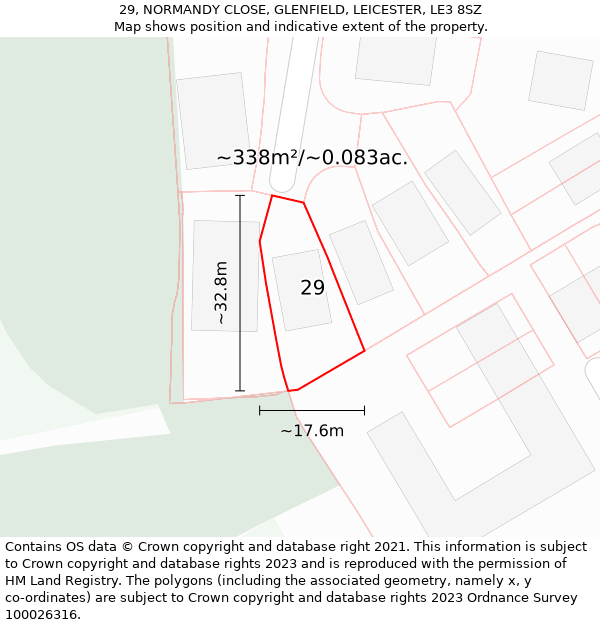 29, NORMANDY CLOSE, GLENFIELD, LEICESTER, LE3 8SZ: Plot and title map