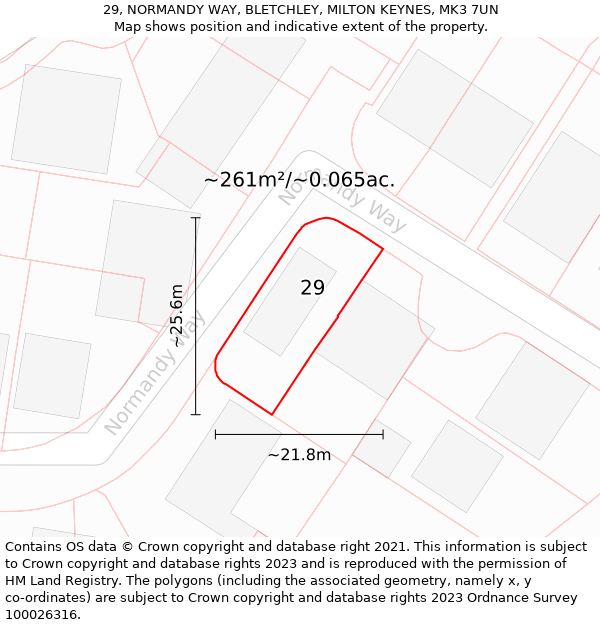 29, NORMANDY WAY, BLETCHLEY, MILTON KEYNES, MK3 7UN: Plot and title map