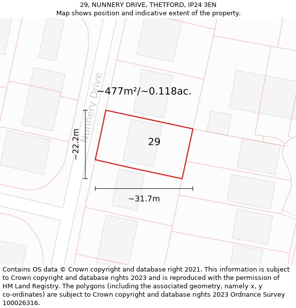 29, NUNNERY DRIVE, THETFORD, IP24 3EN: Plot and title map