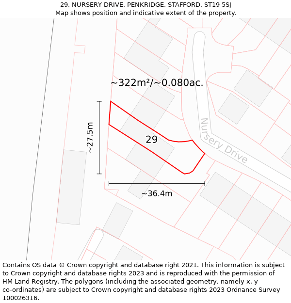 29, NURSERY DRIVE, PENKRIDGE, STAFFORD, ST19 5SJ: Plot and title map