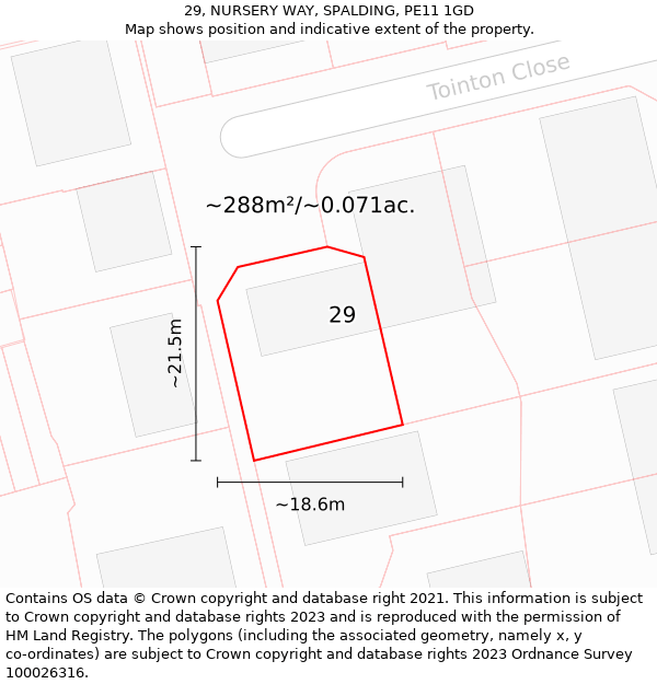 29, NURSERY WAY, SPALDING, PE11 1GD: Plot and title map