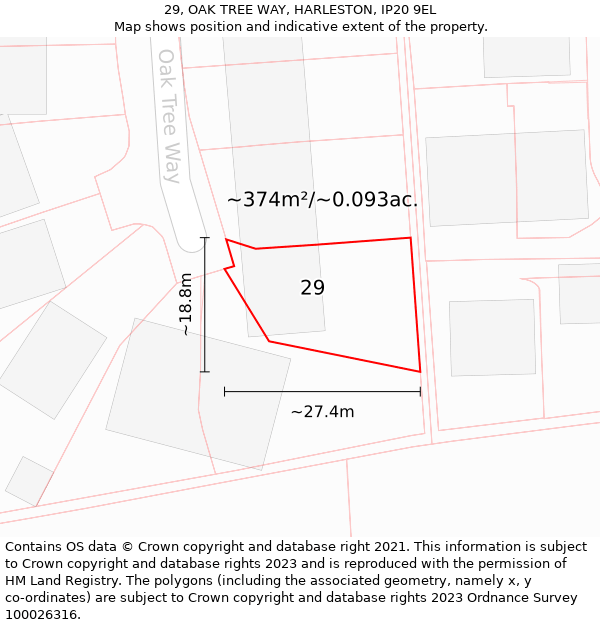 29, OAK TREE WAY, HARLESTON, IP20 9EL: Plot and title map