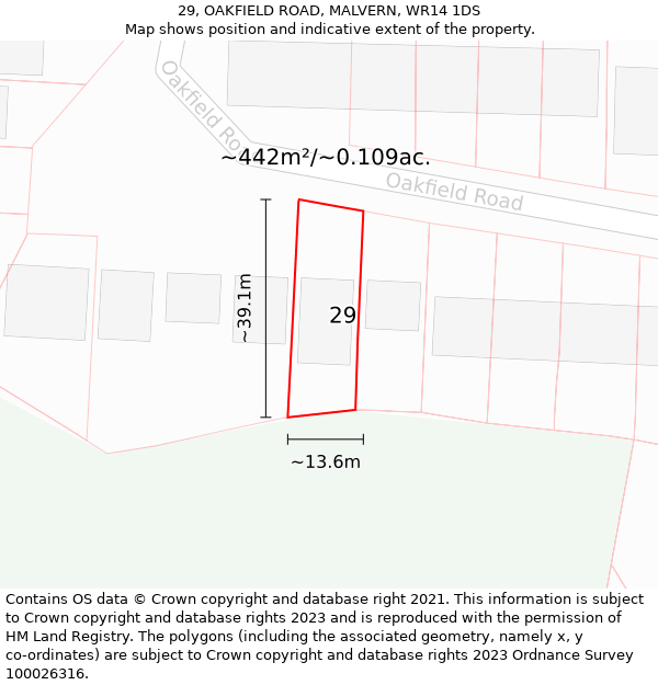 29, OAKFIELD ROAD, MALVERN, WR14 1DS: Plot and title map