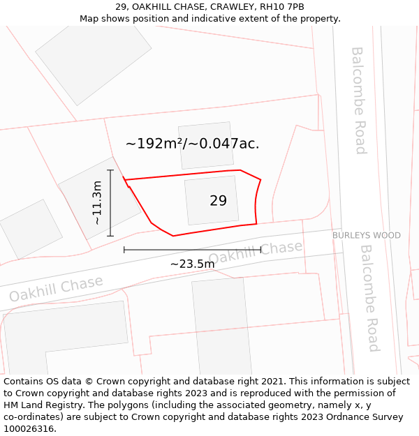 29, OAKHILL CHASE, CRAWLEY, RH10 7PB: Plot and title map