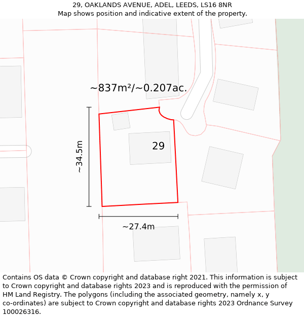 29, OAKLANDS AVENUE, ADEL, LEEDS, LS16 8NR: Plot and title map