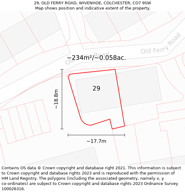 29, OLD FERRY ROAD, WIVENHOE, COLCHESTER, CO7 9SW: Plot and title map