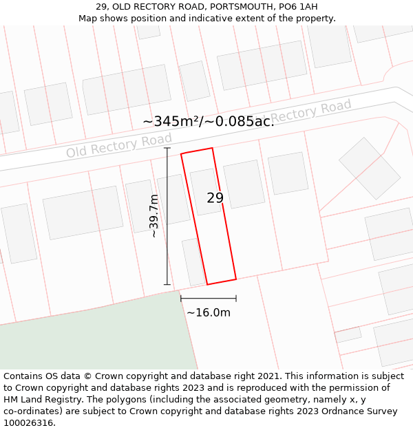 29, OLD RECTORY ROAD, PORTSMOUTH, PO6 1AH: Plot and title map