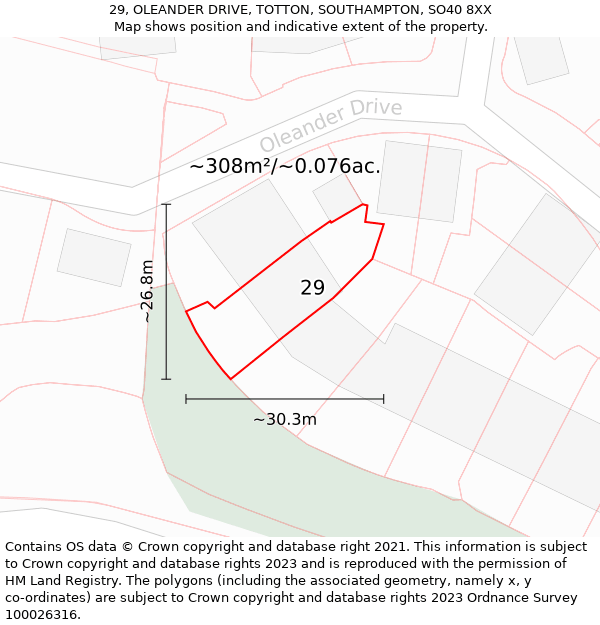 29, OLEANDER DRIVE, TOTTON, SOUTHAMPTON, SO40 8XX: Plot and title map