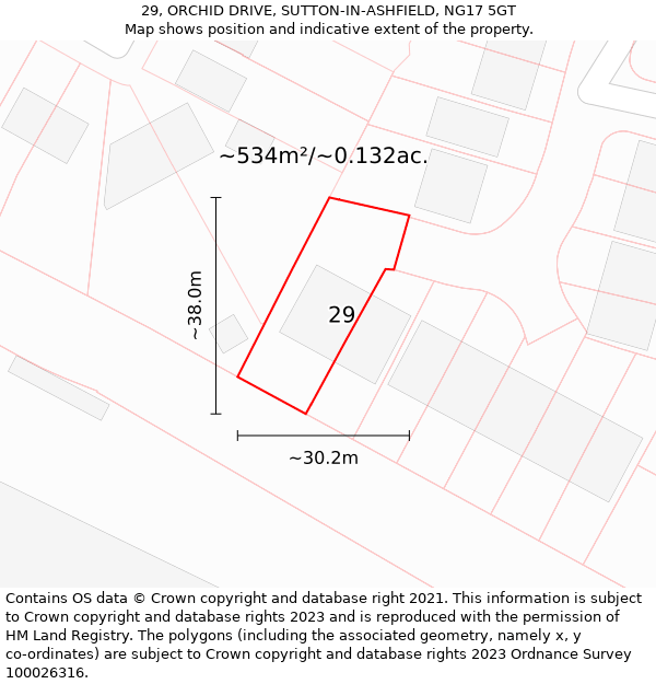 29, ORCHID DRIVE, SUTTON-IN-ASHFIELD, NG17 5GT: Plot and title map