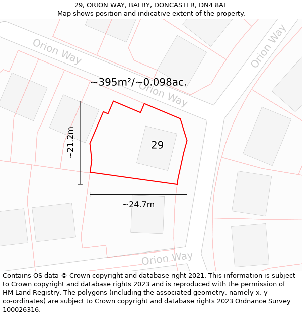 29, ORION WAY, BALBY, DONCASTER, DN4 8AE: Plot and title map