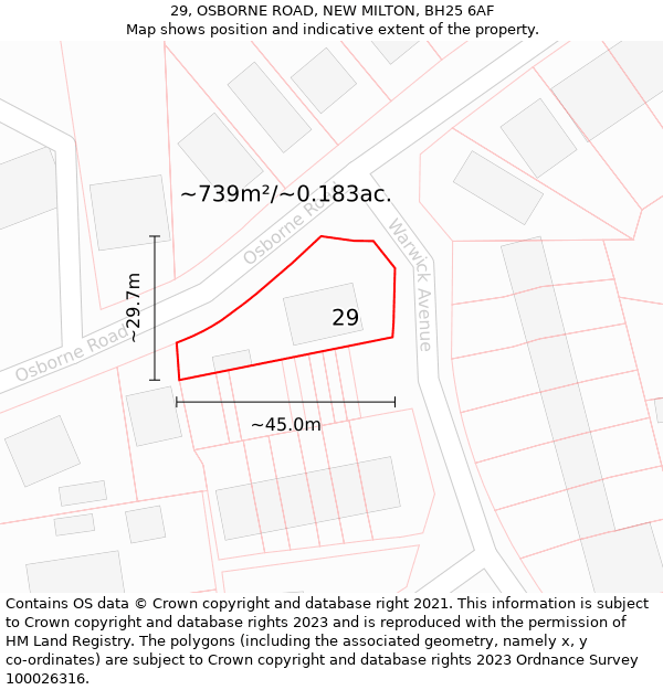 29, OSBORNE ROAD, NEW MILTON, BH25 6AF: Plot and title map