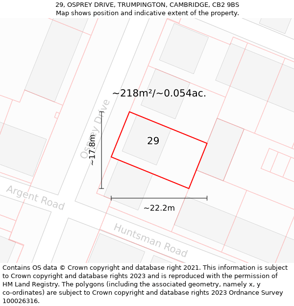 29, OSPREY DRIVE, TRUMPINGTON, CAMBRIDGE, CB2 9BS: Plot and title map