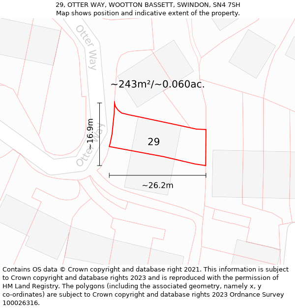 29, OTTER WAY, WOOTTON BASSETT, SWINDON, SN4 7SH: Plot and title map