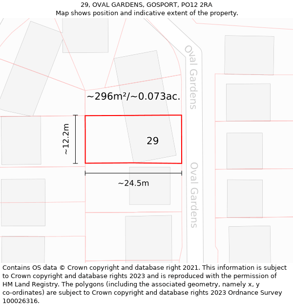 29, OVAL GARDENS, GOSPORT, PO12 2RA: Plot and title map