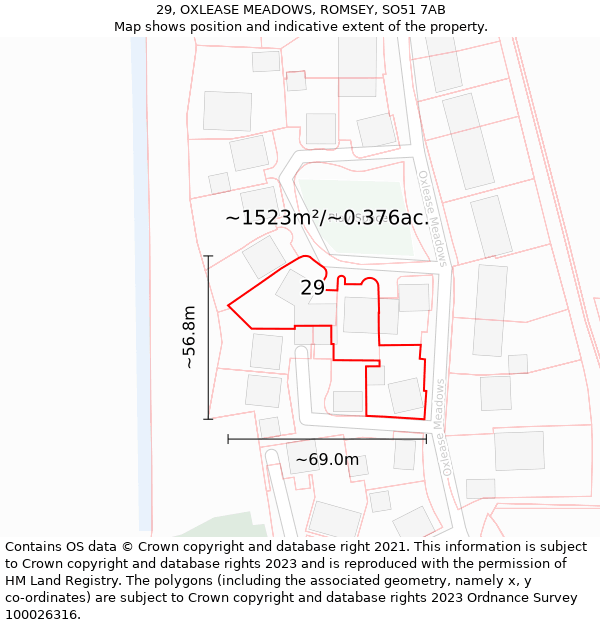 29, OXLEASE MEADOWS, ROMSEY, SO51 7AB: Plot and title map