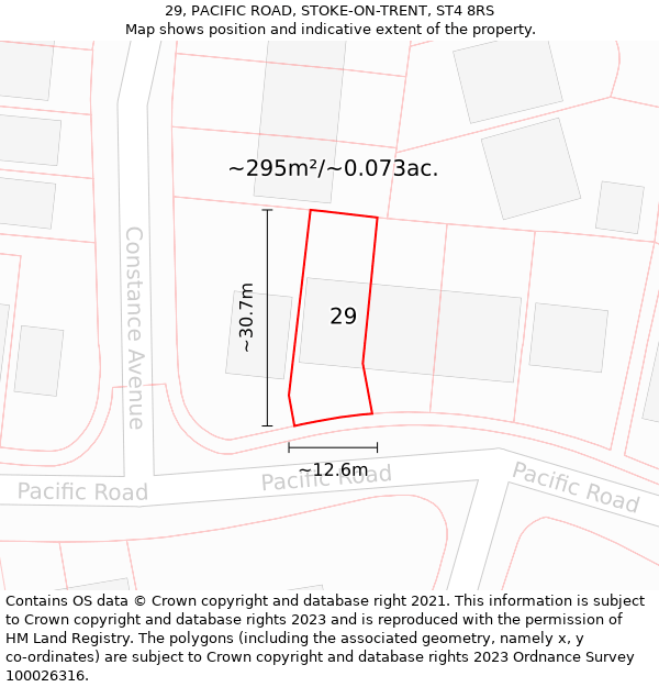 29, PACIFIC ROAD, STOKE-ON-TRENT, ST4 8RS: Plot and title map