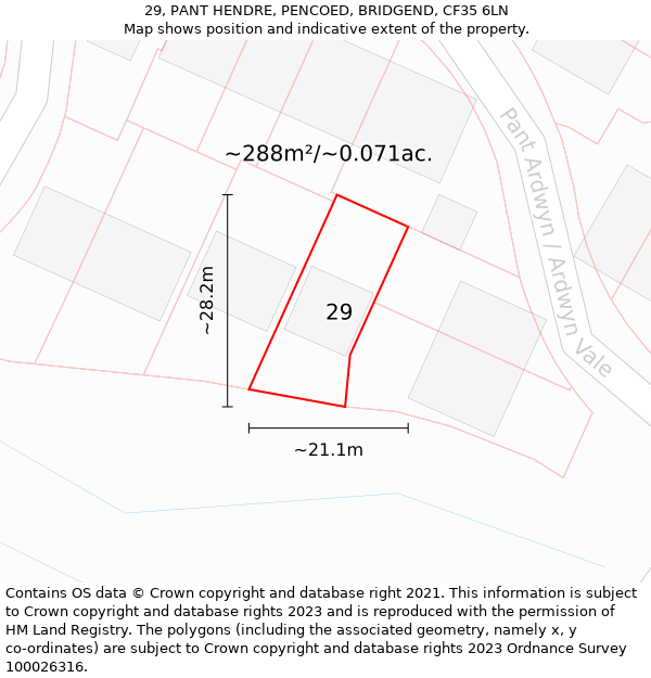 29, PANT HENDRE, PENCOED, BRIDGEND, CF35 6LN: Plot and title map