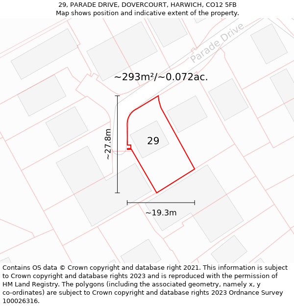 29, PARADE DRIVE, DOVERCOURT, HARWICH, CO12 5FB: Plot and title map