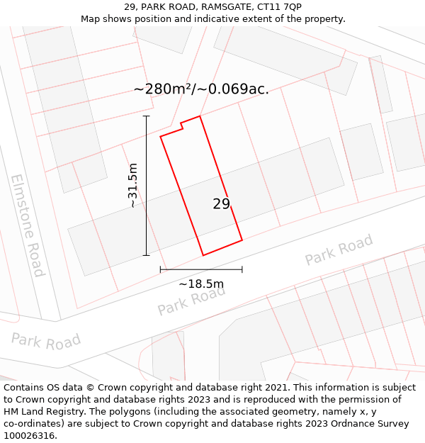 29, PARK ROAD, RAMSGATE, CT11 7QP: Plot and title map