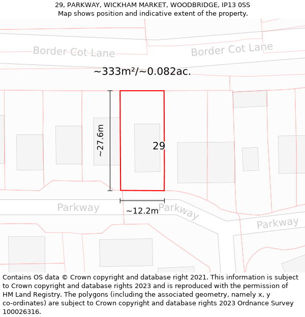 29, PARKWAY, WICKHAM MARKET, WOODBRIDGE, IP13 0SS: Plot and title map