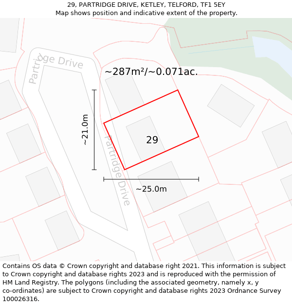 29, PARTRIDGE DRIVE, KETLEY, TELFORD, TF1 5EY: Plot and title map