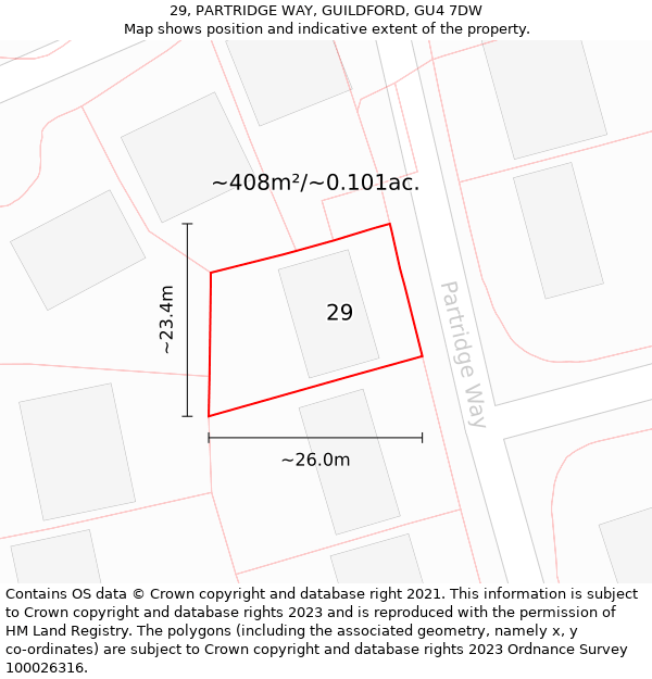 29, PARTRIDGE WAY, GUILDFORD, GU4 7DW: Plot and title map