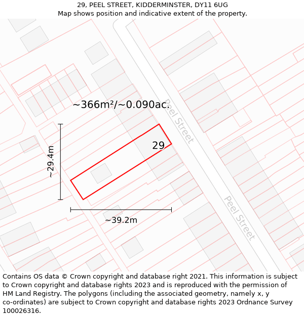 29, PEEL STREET, KIDDERMINSTER, DY11 6UG: Plot and title map