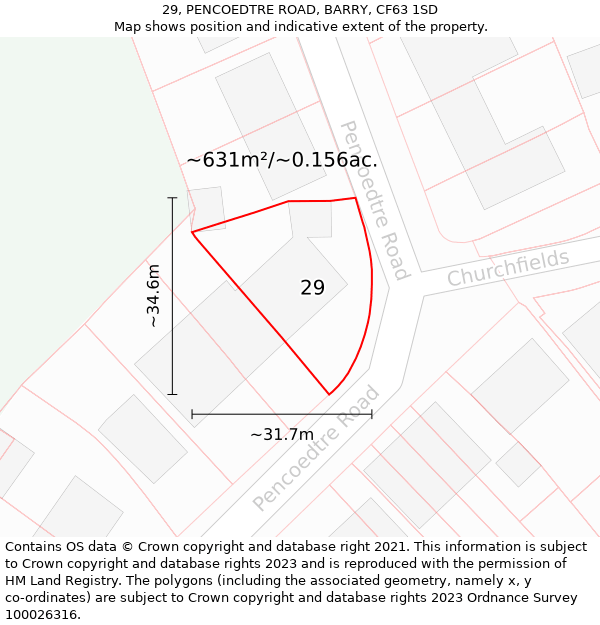 29, PENCOEDTRE ROAD, BARRY, CF63 1SD: Plot and title map