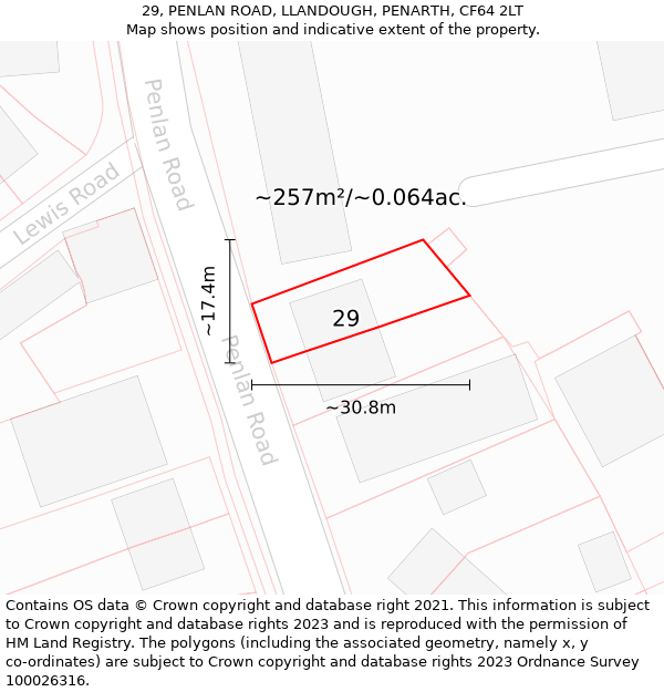 29, PENLAN ROAD, LLANDOUGH, PENARTH, CF64 2LT: Plot and title map