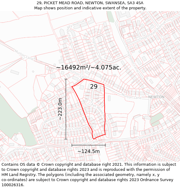 29, PICKET MEAD ROAD, NEWTON, SWANSEA, SA3 4SA: Plot and title map