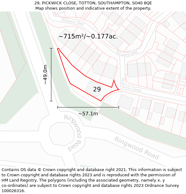 29, PICKWICK CLOSE, TOTTON, SOUTHAMPTON, SO40 8QE: Plot and title map