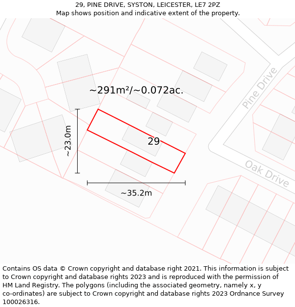 29, PINE DRIVE, SYSTON, LEICESTER, LE7 2PZ: Plot and title map