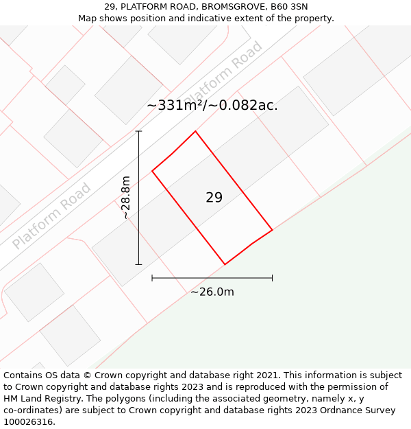 29, PLATFORM ROAD, BROMSGROVE, B60 3SN: Plot and title map