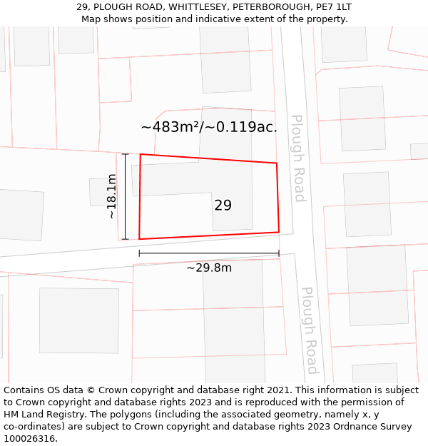 29, PLOUGH ROAD, WHITTLESEY, PETERBOROUGH, PE7 1LT: Plot and title map