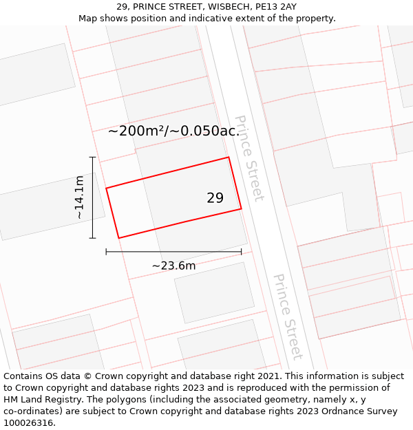 29, PRINCE STREET, WISBECH, PE13 2AY: Plot and title map
