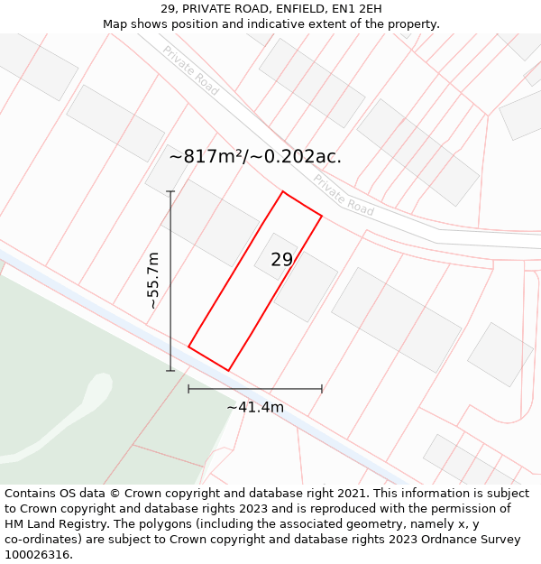 29, PRIVATE ROAD, ENFIELD, EN1 2EH: Plot and title map