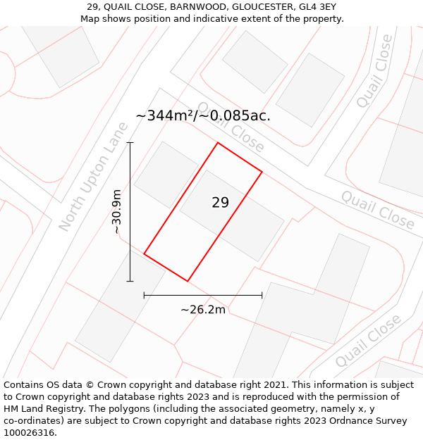 29, QUAIL CLOSE, BARNWOOD, GLOUCESTER, GL4 3EY: Plot and title map