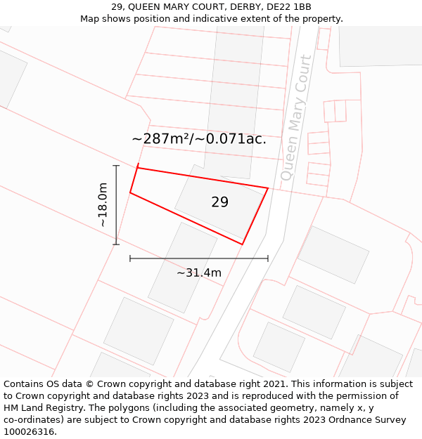 29, QUEEN MARY COURT, DERBY, DE22 1BB: Plot and title map