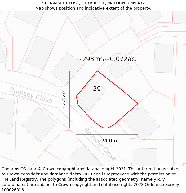 29, RAMSEY CLOSE, HEYBRIDGE, MALDON, CM9 4YZ: Plot and title map