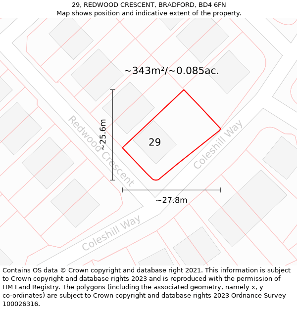 29, REDWOOD CRESCENT, BRADFORD, BD4 6FN: Plot and title map