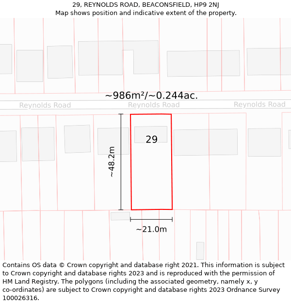 29, REYNOLDS ROAD, BEACONSFIELD, HP9 2NJ: Plot and title map