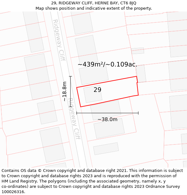 29, RIDGEWAY CLIFF, HERNE BAY, CT6 8JQ: Plot and title map