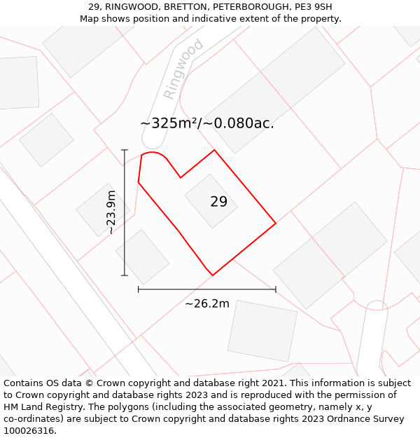 29, RINGWOOD, BRETTON, PETERBOROUGH, PE3 9SH: Plot and title map