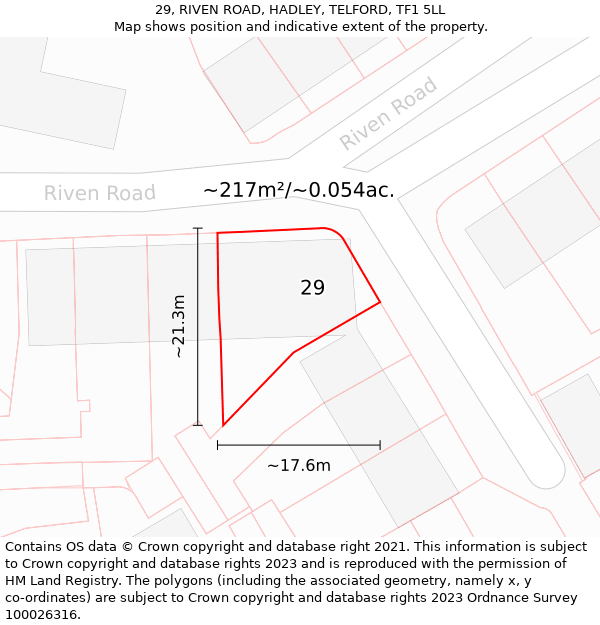 29, RIVEN ROAD, HADLEY, TELFORD, TF1 5LL: Plot and title map
